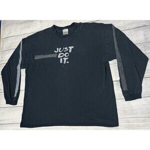 Vintage Y2K Nike Just Do It Long Sleeve T Shirt Mens Size 2XL Defects Black